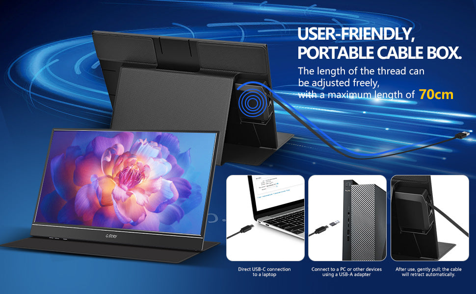 G-STORY Portable Monitor Integrated Cable Management 14” External Monitor