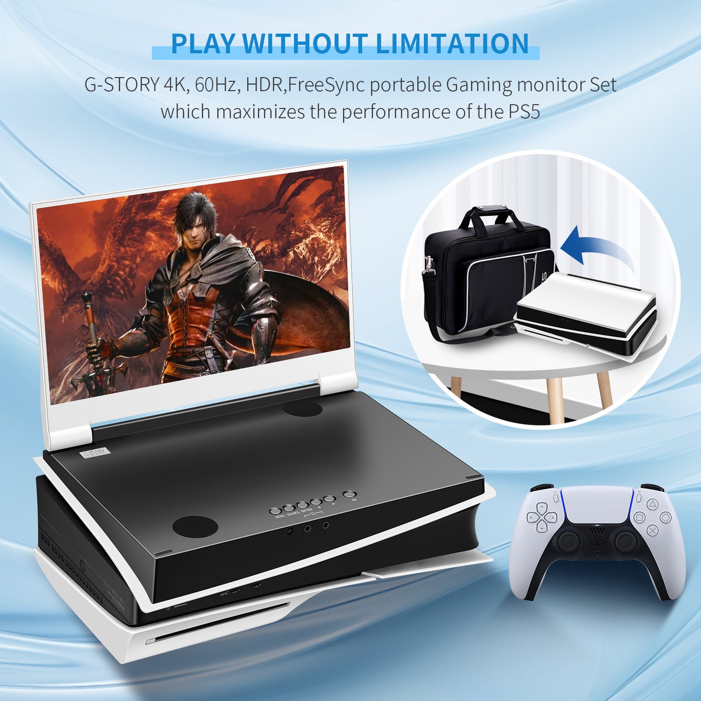 G-STORY 14" Inch IPS 4k 60Hz Portable Monitor Gaming Display Integrated with PS5 Slim(not Included)