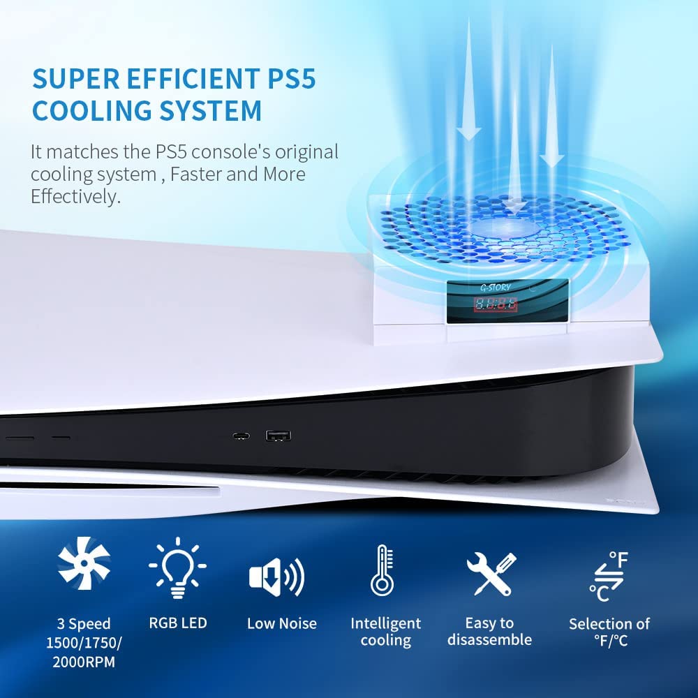 G-STORY PS5 Cooling Fan,PS5 Fan Cooler System, Fan Speed Automactically Adjusted by Temperature(โ/โ), Low Noise