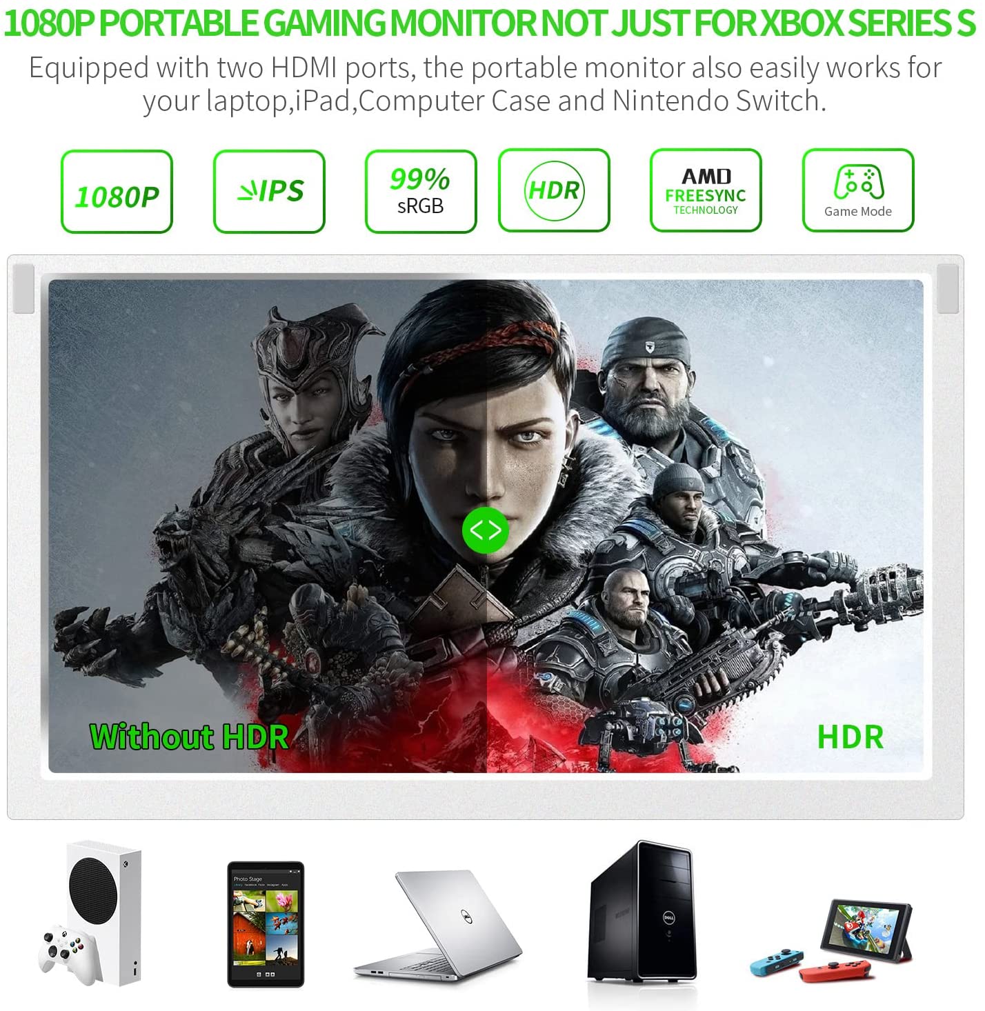 G-STORY 12.5‘’ Portable Monitor for Xbox Series S, 1080P Portable Gaming Monitor