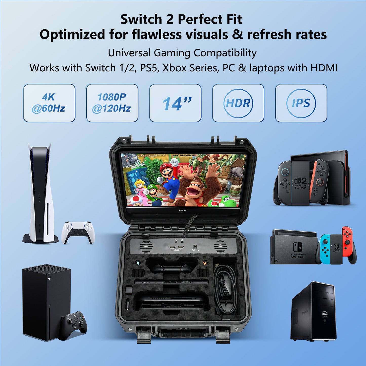 G-STORY 14" 4K&60Hz or 1080P&120Hz Portable Monitor Case for Switch 2(no Included)