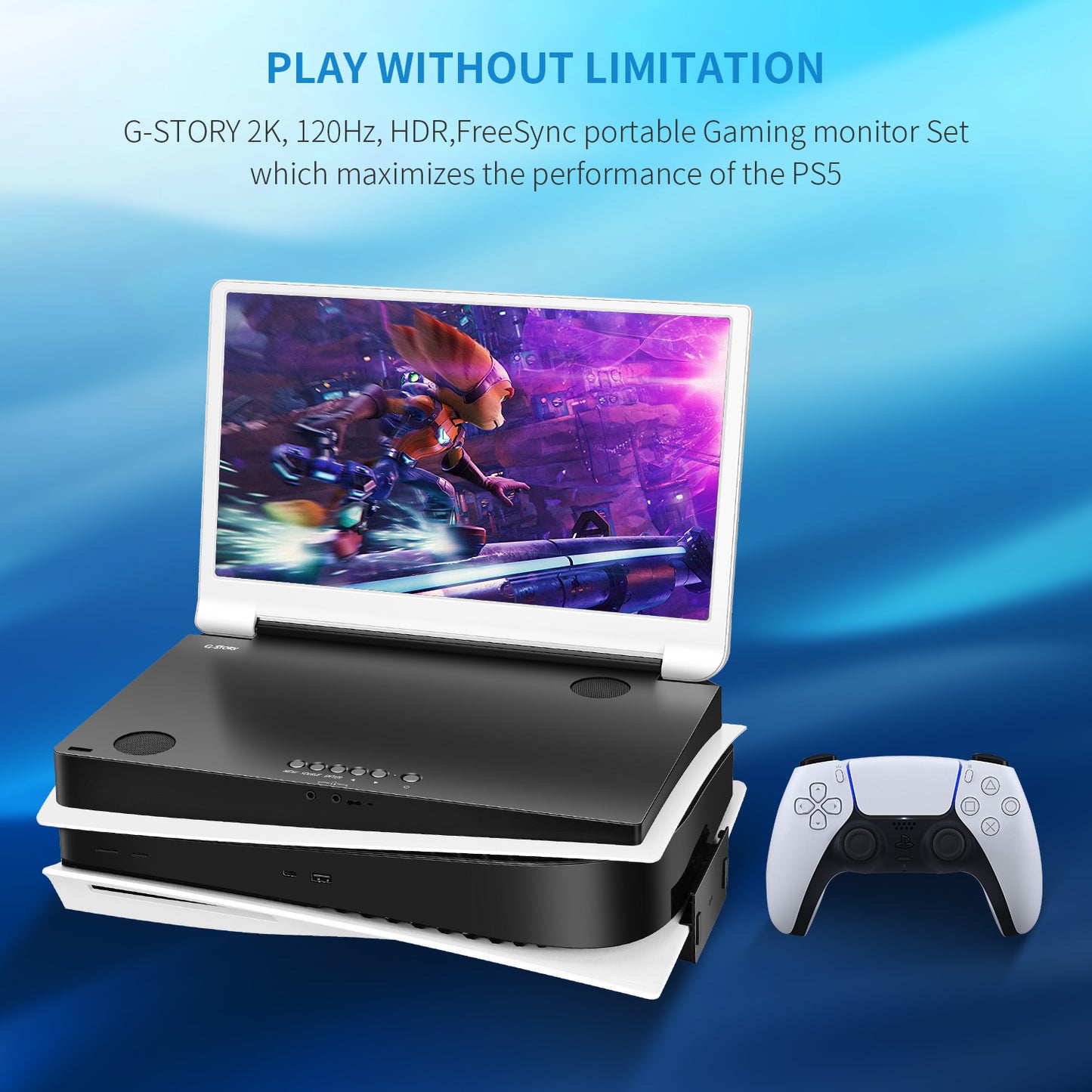 G-STORY 15.6" Inch IPS 2K 120Hz Portable Monitor Gaming Display Integrated with PS5(not Included)
