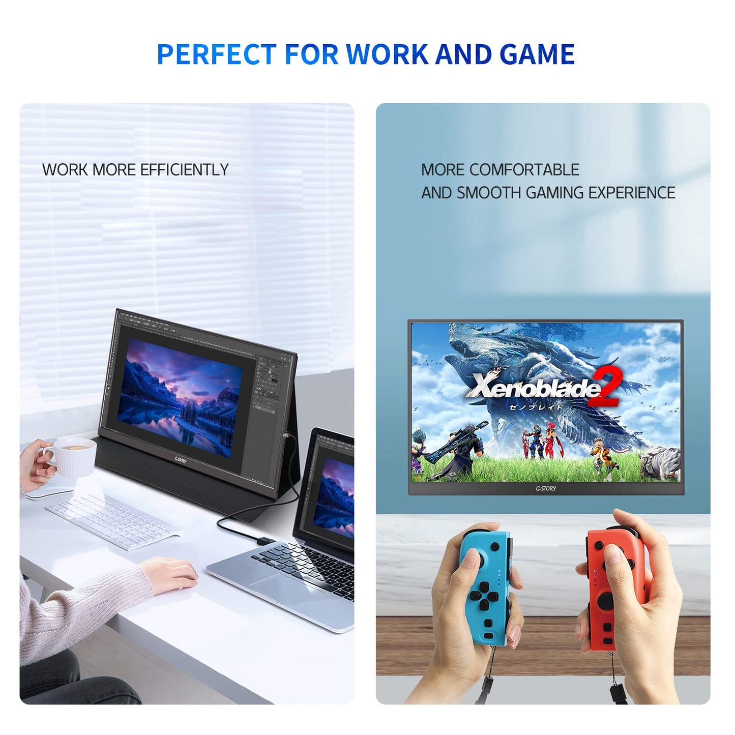 QLED Portable Monitor,G-Story15.6" IPS FHD1920x1080P 100% sRGB Frameless USB-C Laptop HDMI Gaming Monitor