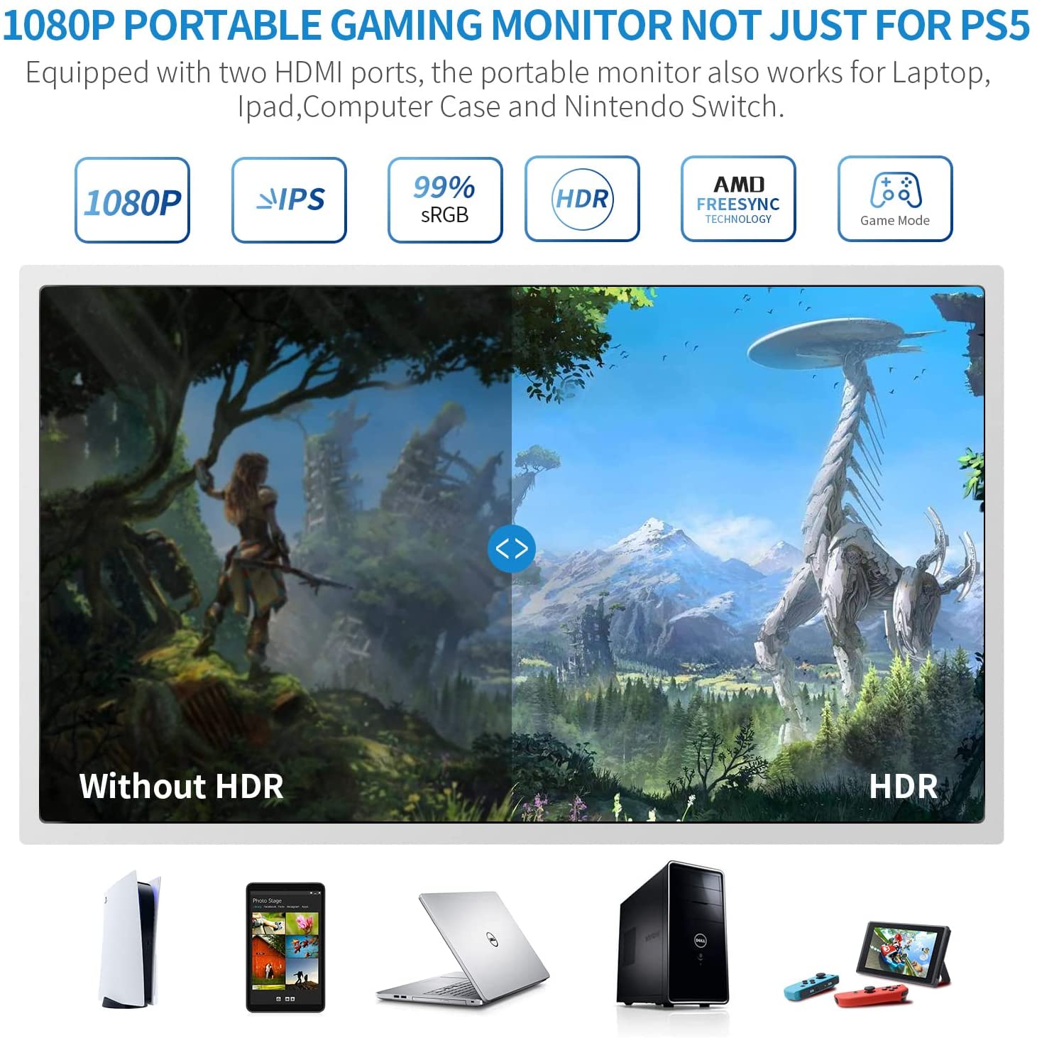 G-STORY 15.6 inch Touchscreen Portable Monitor 1080P Full HD IPS Display  USB-C Gaming Monitor with HDR/FreeSync/Speakers/Mini HDMI for PS5 PS4 Xbox